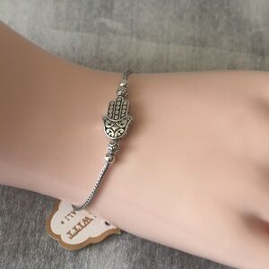 ANNIKA WITT Made In Bali Sterling Silver 925 Filigree Hamsa Bracelet 7.5" long